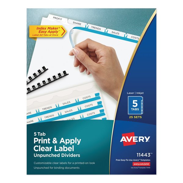 Avery Dennison Label Dividers, 5 Tab, PK25, Width: 11" 11443